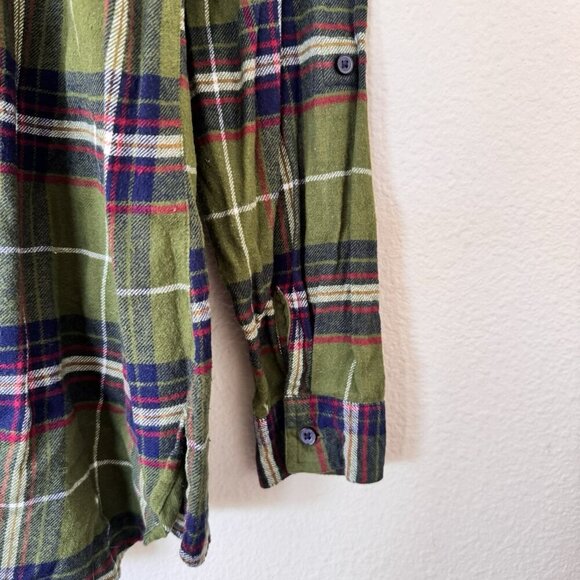Womens Buttoned Up Shirt Olive Blue Red Plaid Flannel Size Medium - Picture 9 of 9
